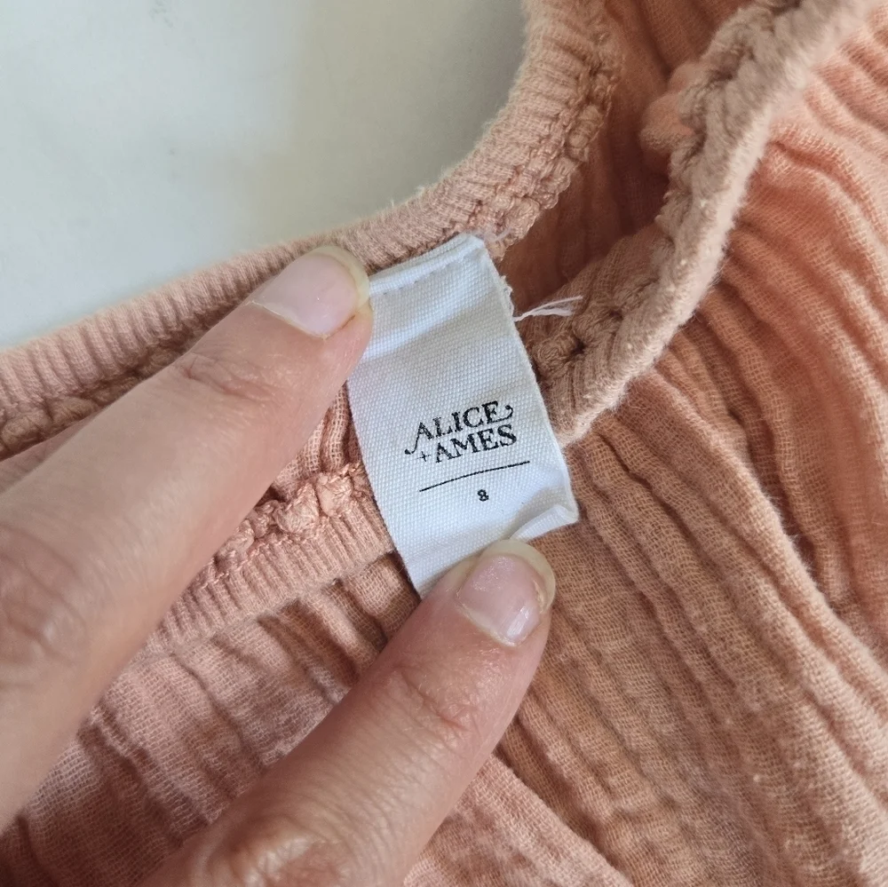 Alice + Ames The Mae Dress in Carnation pink salmon color cotton gauze sz 8